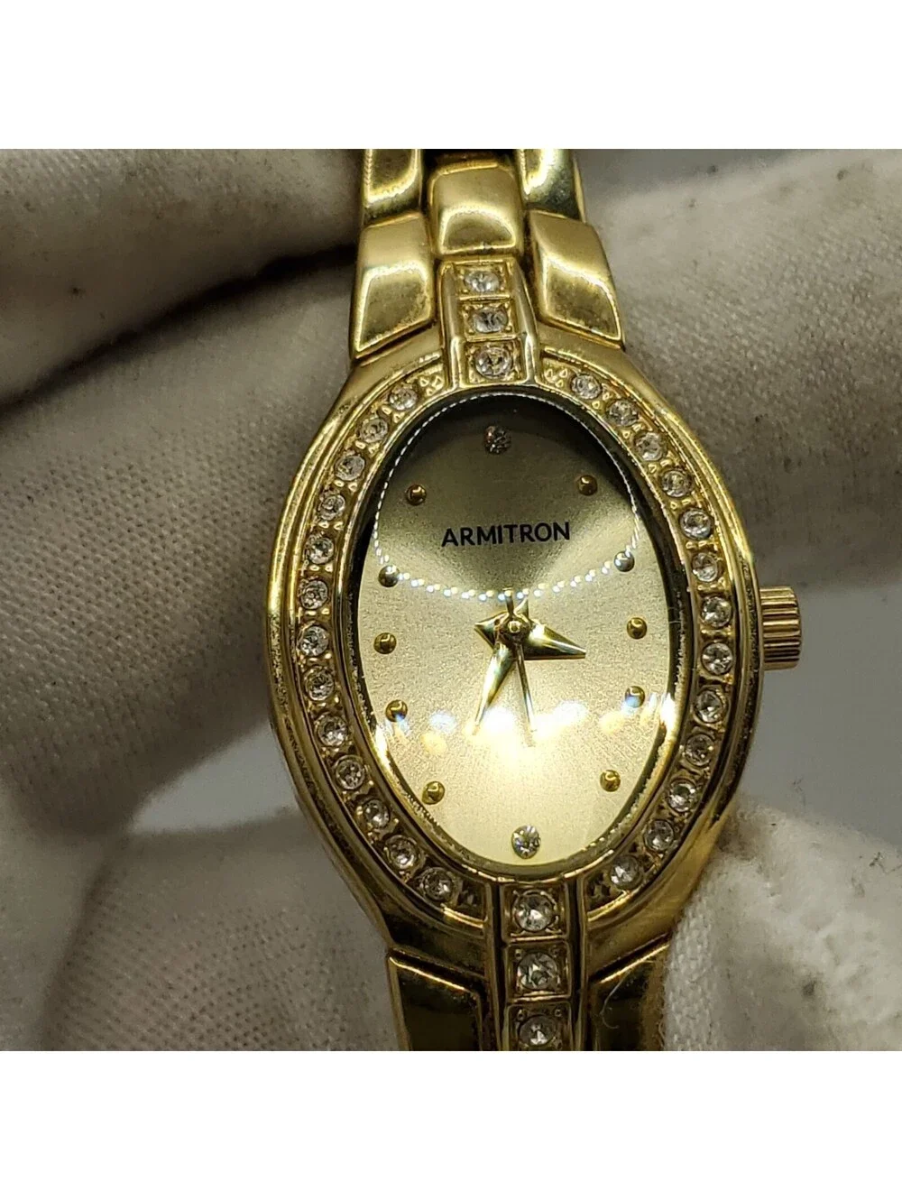 Armitron Rhinestone Bezel Watch Women 20mm Gold Tone New Battery